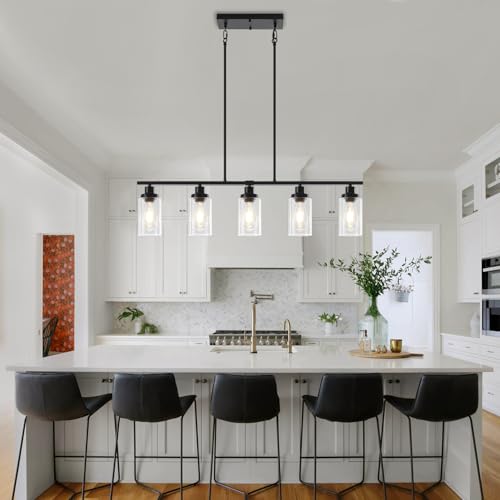 37'' Island Lights for Kitchen Black Linear Chandelier Dining Room Light (5-Light Clear Black)