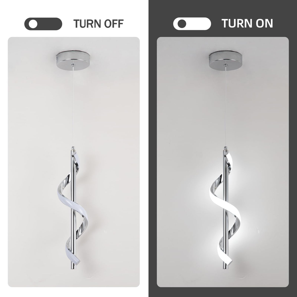 3 Packs Modern Spiral Led Pendant Light Fixture (Chrome)