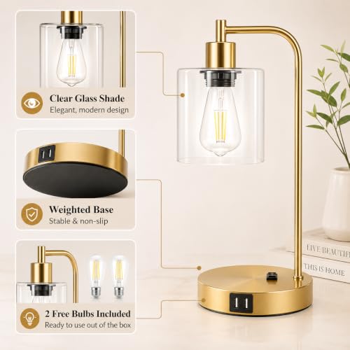 Industrial Touch Control Table Lamps Set of 2 (Gold(2 pack) - Clear Glass - Touch Control)