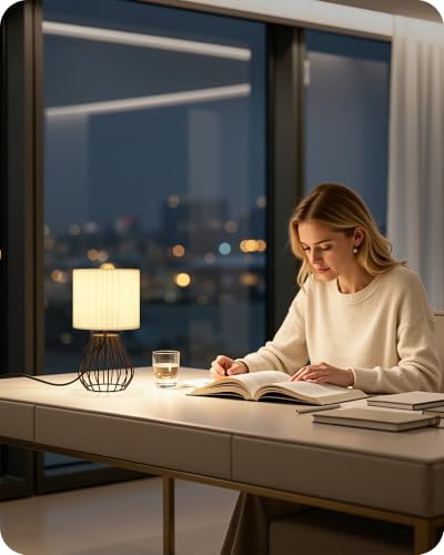 Black and White Table Lamp (White Pleated + Black)