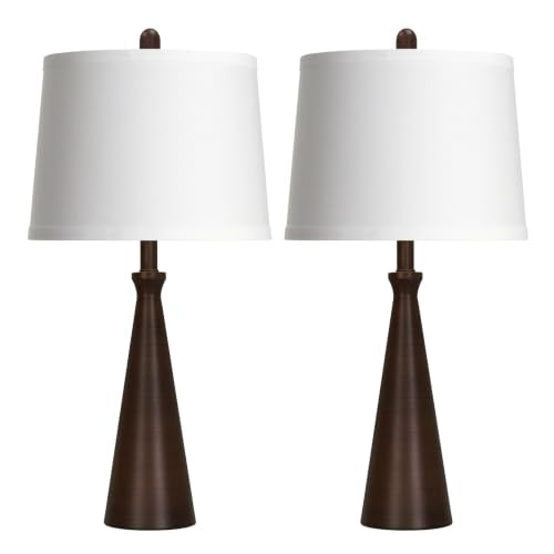 28" Modern Metal Table Lamp Set of 2 for Living Room Bedroom (D Brown)