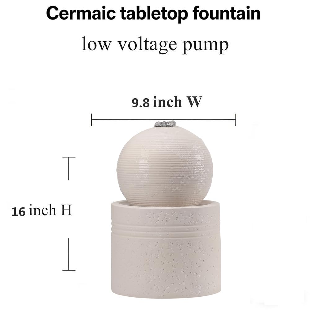 Ceramic Outdoor and Garden Fountain Home Decoration Waterfall Water Feature (Ball 10 Inch White)