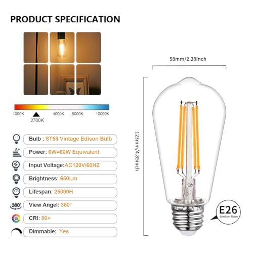 24Pack ST58 19 Vintage LED Edison Bulbs (2700k / 24 Pack)
