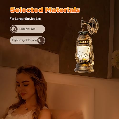 Industrial Rustic Wall Sconce Lantern Light (Brass / 2pcs)