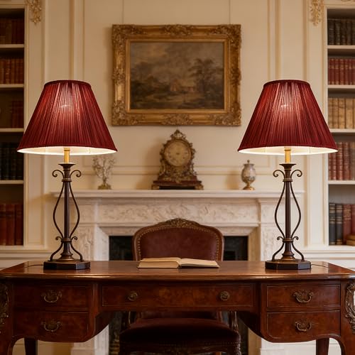 Dark Red Silk Lamp Shades Set of 2 6"×13"×9.8" Bell Shade (6*13*9.8in / Red-2 Pack)