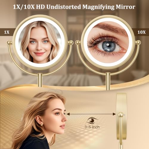 Professional 8.5" Large Lighted Makeup Mirror with Brighter Lights (Gold Nickel)