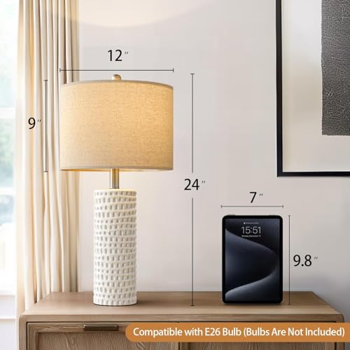 24" Farmhouse Ceramic Table Lamps Set of 2 for Bedroom Living Room (White - 24" Large Lamps)