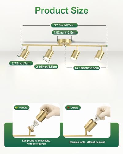 4 Ways Gold Track Lighting Fixtures Ceiling Gu10 Bulbs Not Included (Gold / 4 Ways)
