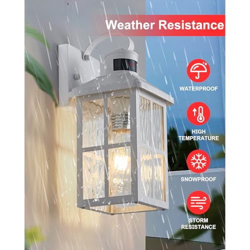 2 Pack Motion Sensor Porch Light Dusk to Dawn Outdoor Wall Light (White 2)