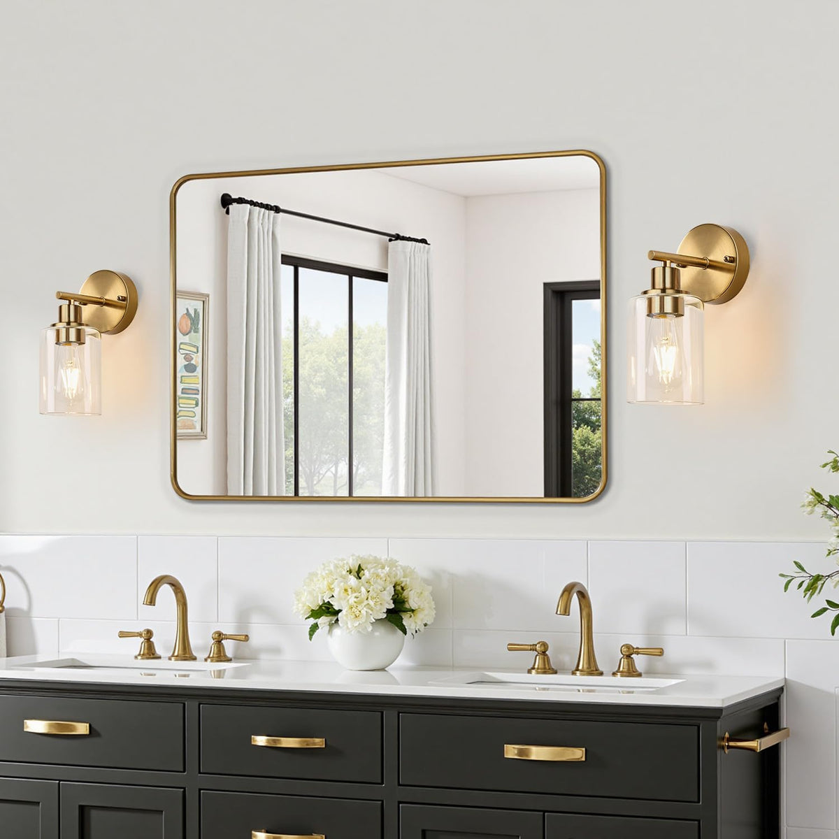 Set of 2 Wall Sconces for Bathroom (Brushed Gold / 1-light)