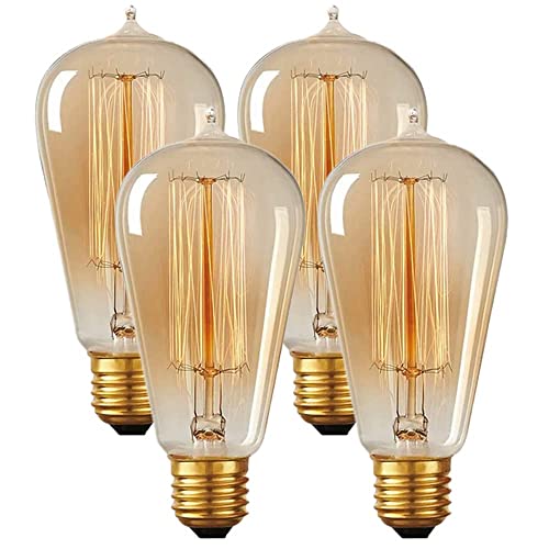 Vintage Incandescent Edison Light Bulbs (4ct Dimmable Incandescent / Squirrel Filament - Amber Glass)