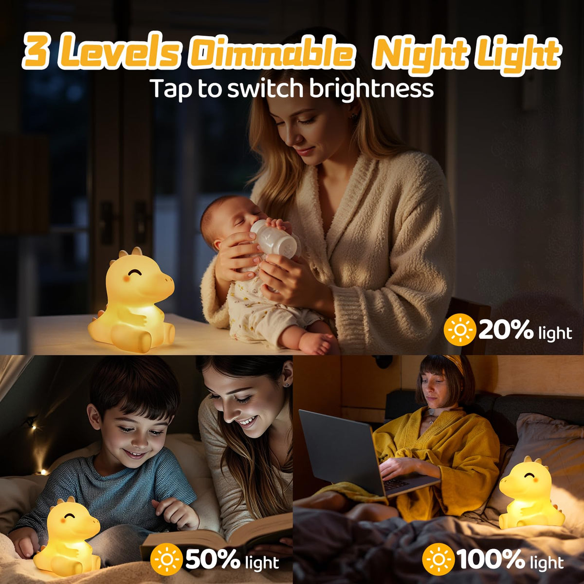 Dinosaur Gifts for Room Decor Squishy Night Light for Kids (Yellow)