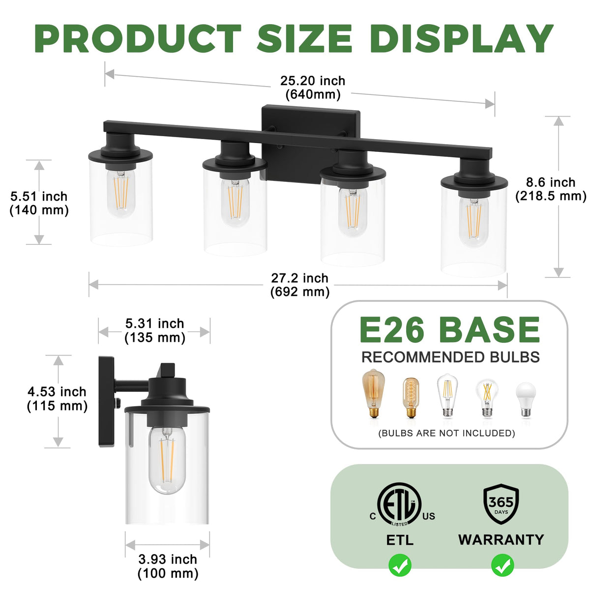 Bathroom Light Fixtures Over Mirror (Black / 4-Light)