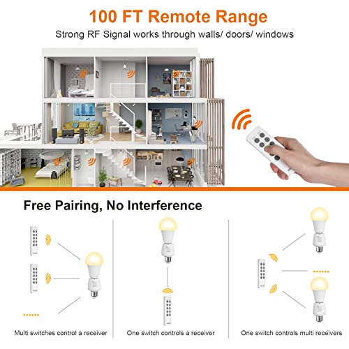 White Remote Control Light Socket (5 Sockets+2 Remotes)