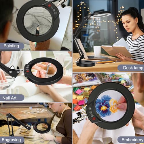 12X Magnifying Glass with Light (Black / 12X 17.8inch Base & Clamp)
