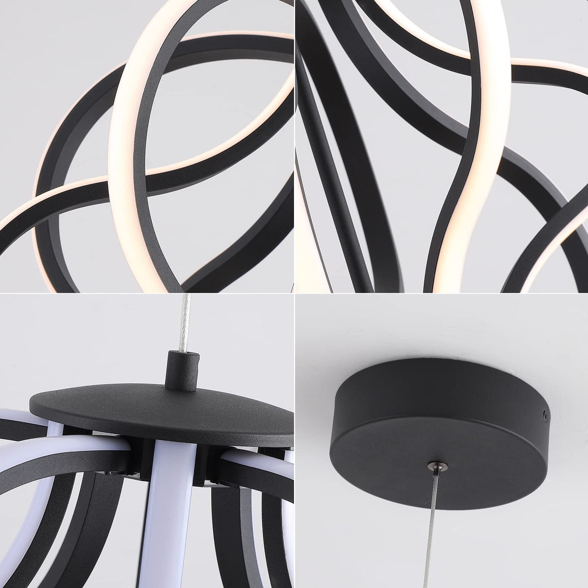 Modern LED Chandelier Acrylic Design Adjustable Hanging Chandelier Easy Install Suitable for Dining Room Living Room Bedroom Kitchen and Corridor (15 IN-10Light-Black)