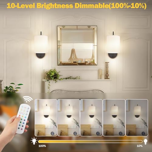 Battery Operated Wall Sconce Set of 2 (Black / White / Large)