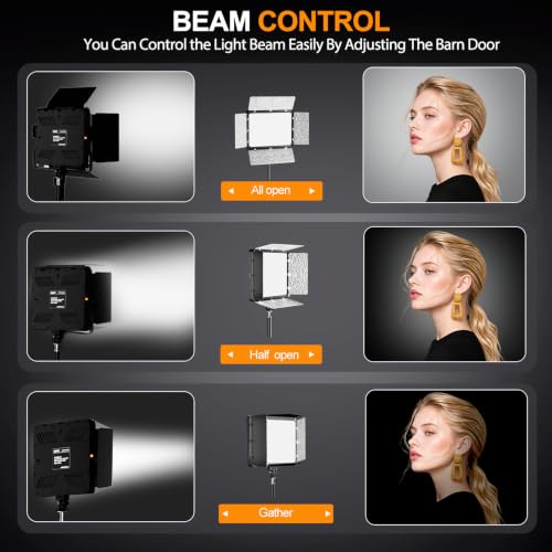2 Pack 15W LED Video Light Kit with Phone Holder & Barndoor (15W / 29-73inch)