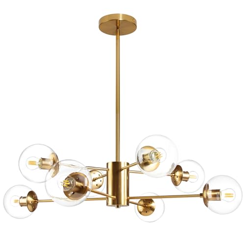 5 Light Globe Sputnik Chandelier Mid Century Sputnik Chandeliers Modern Black Globe Pendant Light Matte Black Finished with White Frosted Glass Lampshade for Dining Room Bedroom Kitchen