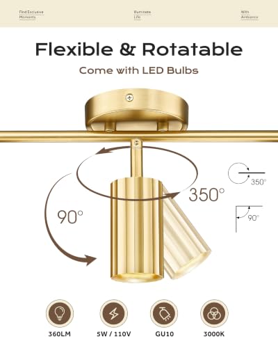 8 Light Modern Kitchen Track Lighting with 3000K LED Bulbs Included (Sunflower, Brushed Gold / 61.4", 8-light)