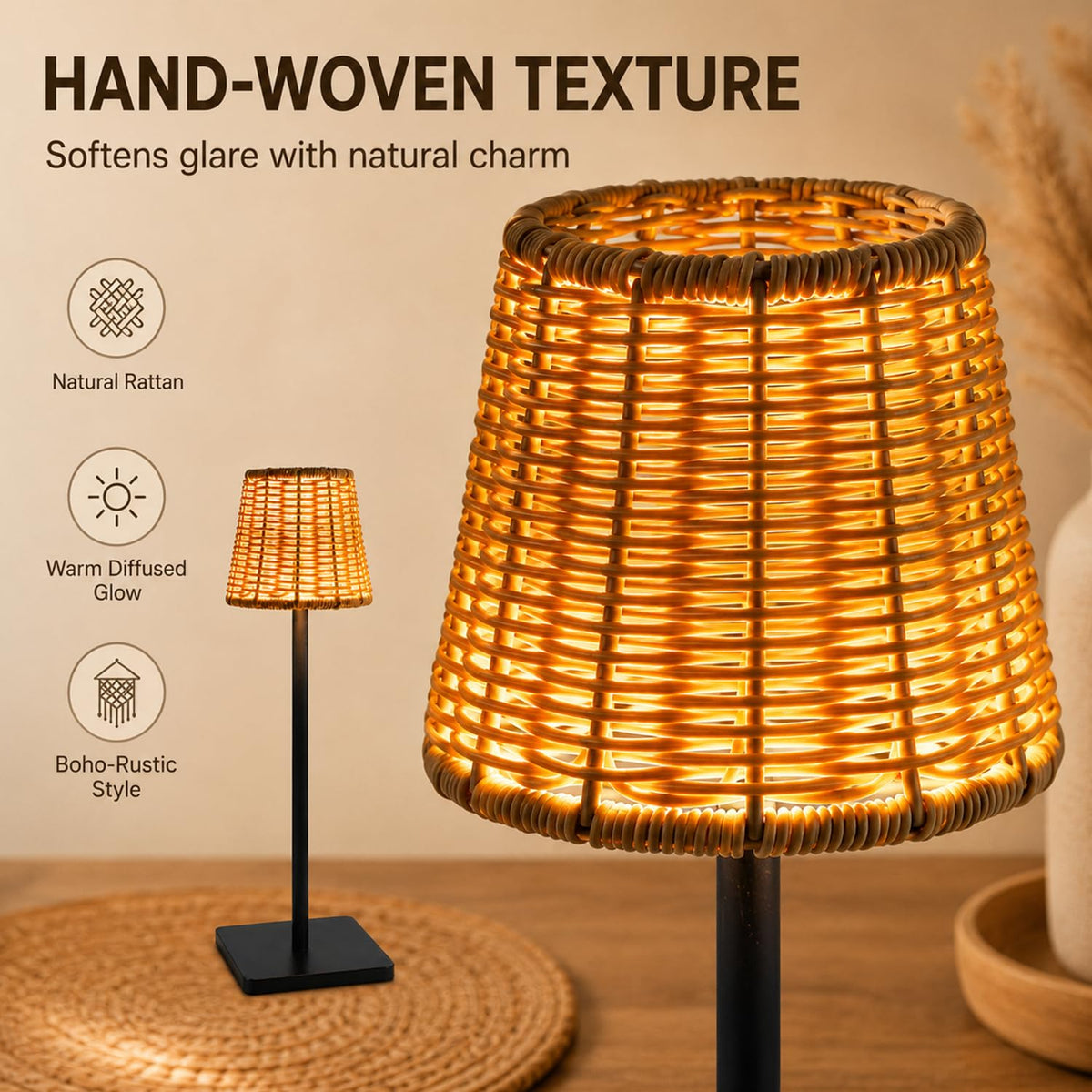 4 Pack Wicker Table Lamp