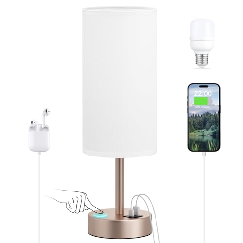 Touch Table Lamp with USB A C Ports for Bedroom