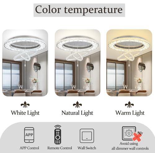 Dia 48" Large Crystal Chandelier Modern LED Ring Chandeliers Dimmable Flush Mount Chandelier Crystal Ceiling Light for Living Room Bedroom Foyer (Silver / W:48inches)
