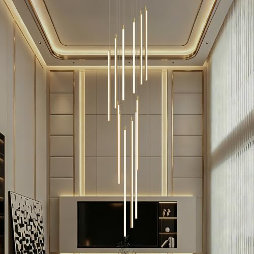 Modern LED Chandelier Clustered Led Pendant Light 12 Lights Dimmable High Ceiling Large Hanging Lighting Fixture for Loft Villa Living Room Stairs Foyer Chandelier