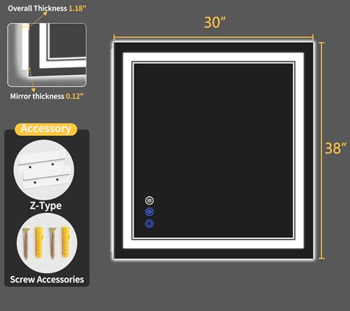 30"x38" LED Bathroom Mirror with Lights (30"L x 38"W)