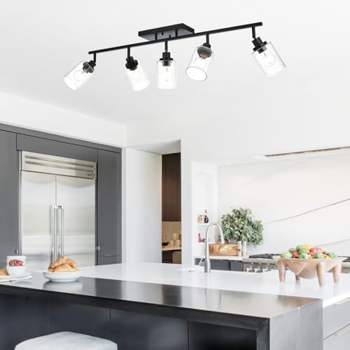 5 Light Black Track Lighting Kit Ceiling Mount Kitchen Track Lighting Fixtures (Black / 5-Light)