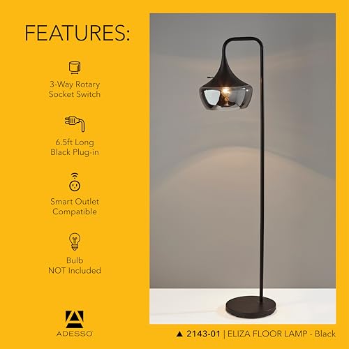 Floor Lamp Black & Smoked Glass Dome (Black / Floor Lamp)
