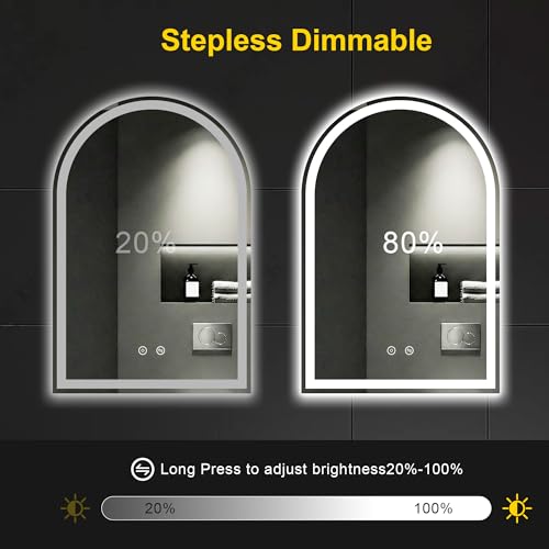 Arched LED Bathroom Mirror with Lights (3 Light Modes Arched / 36"L x 24"W)