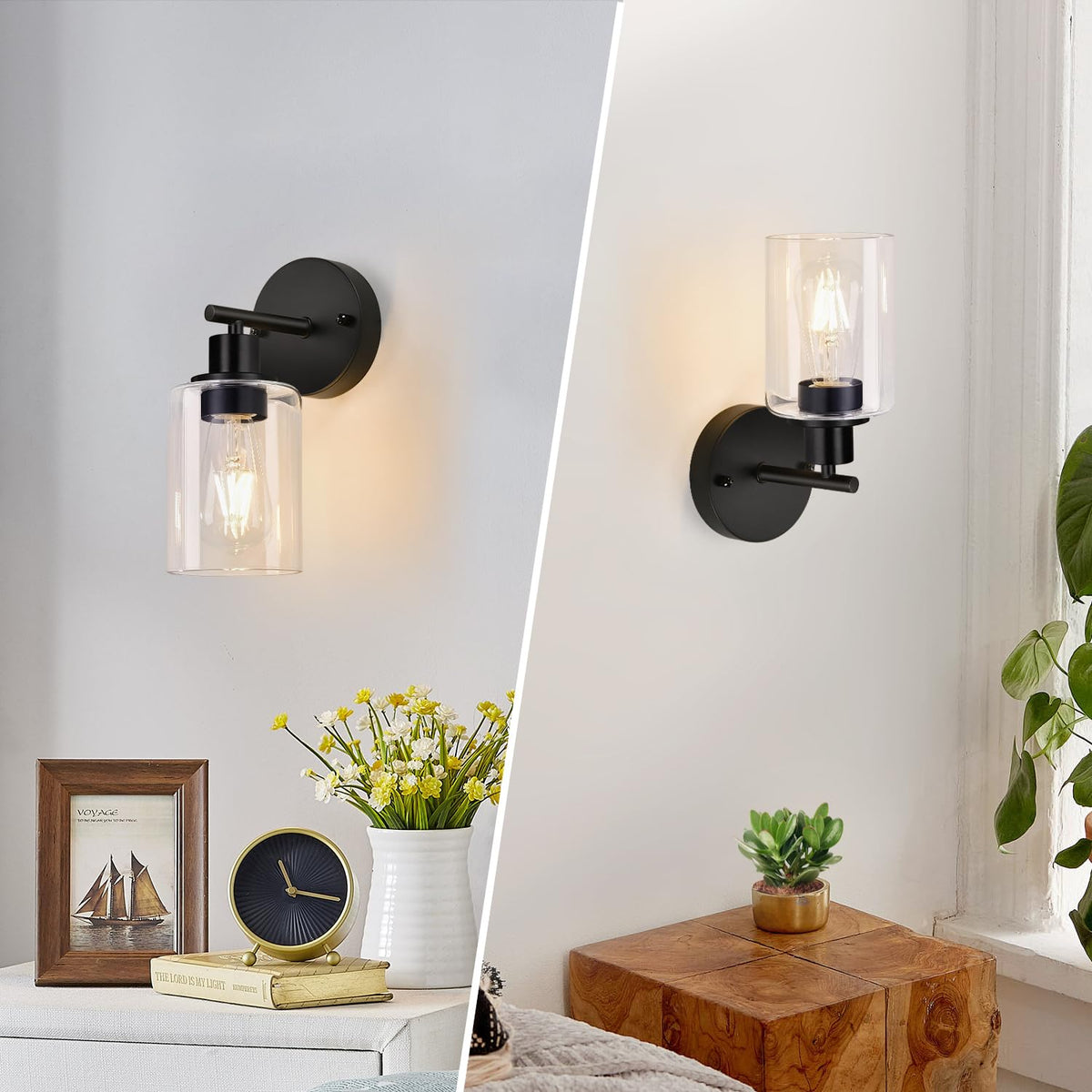 Set of 2 Wall Sconces for Bathroom (Matte Black / 1-light)