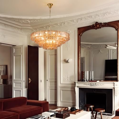 35in Large Chandelier Gold (Round Amber & Gold Chain / 35.4in)