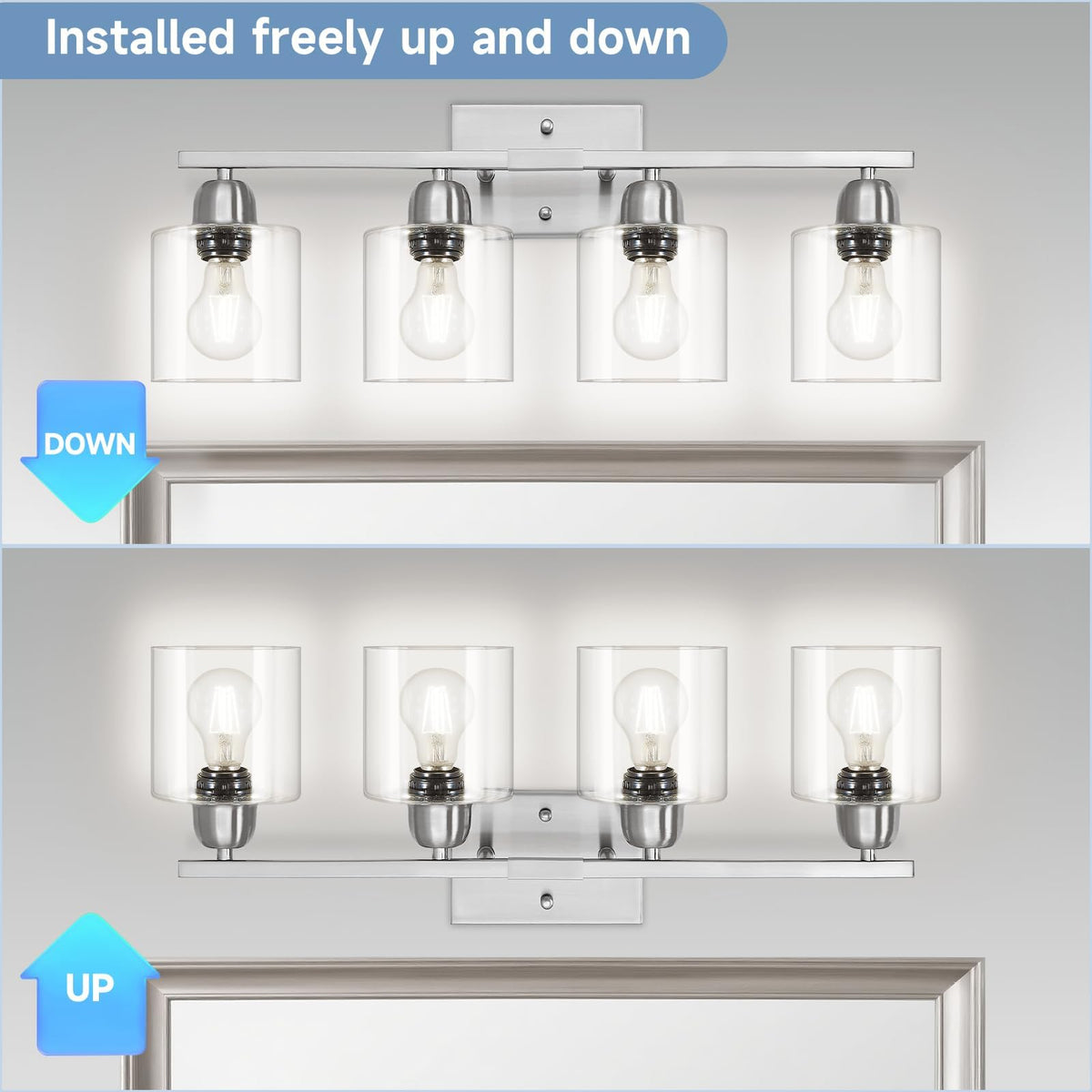 Modern Brushed Nickel 4 Light Bathroom Light Fixtures (Nickel & Clear Glass / 4-Light)