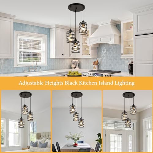 Black 3 Lights Cluster Pendant Light for Kitchen Island (Black Clear Glass / 3 Light)
