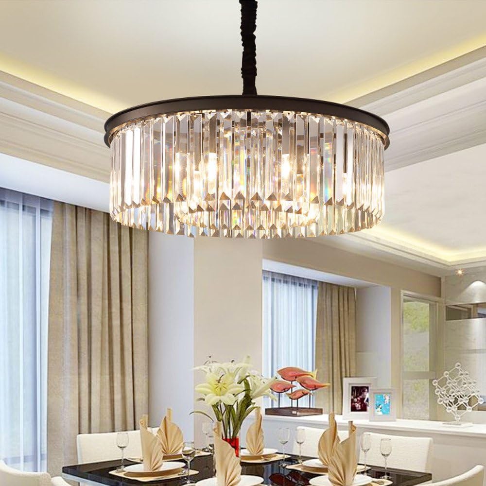 Crystal Chandeliers Modern Contemporary Ceiling Lights Fixtures Pendant Lighting Dining Room Living Room Chandelier D21.6 H7.1 (D22" / Matte Black)