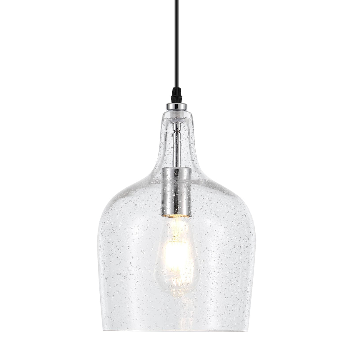 9” Chrome Seeded Glass Pendant Light Modern 1 Light Single Dome Pendent Lighting Fixtures for Kitchen Island Dining Room Hallway (Chrome-Seeded)