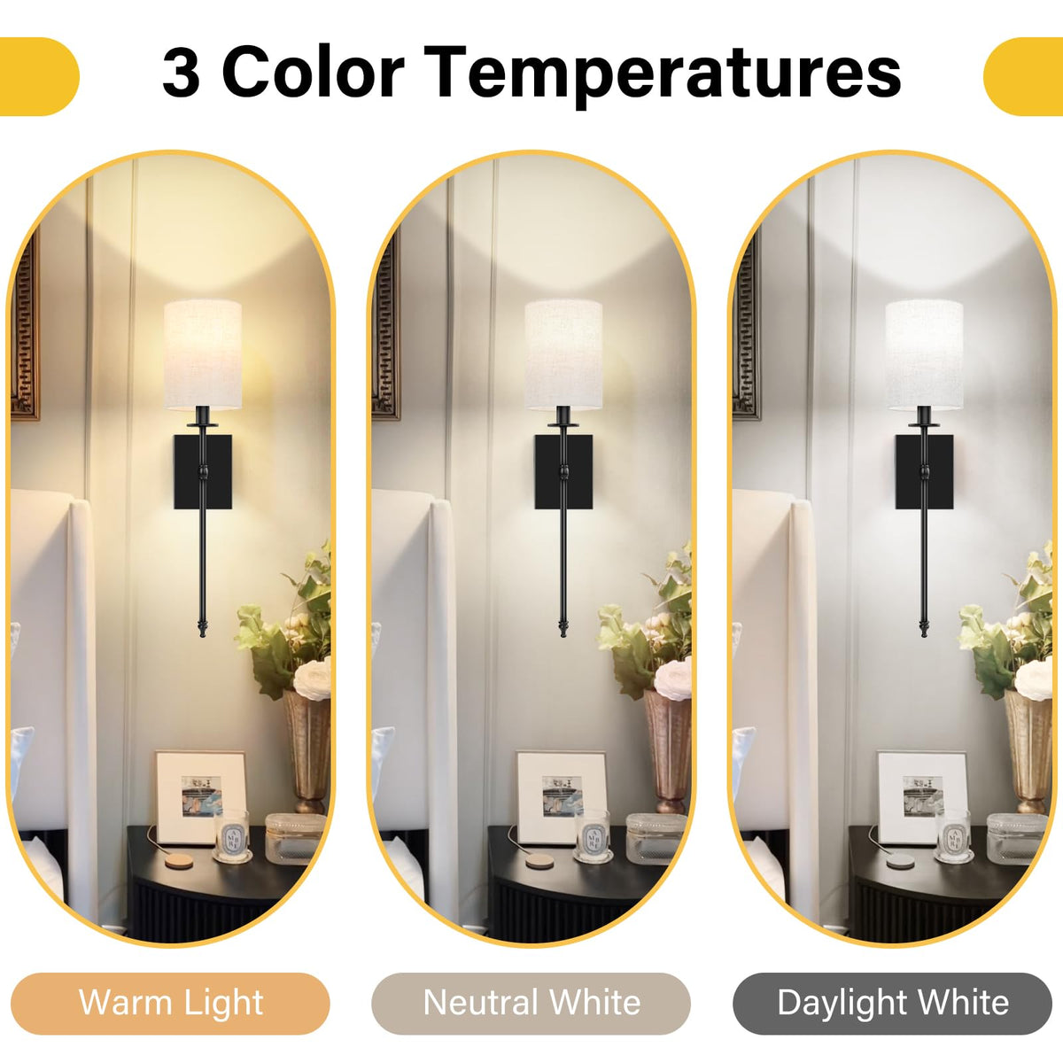 24 inch Battery Operated Wall Sconce Set of 2 (24.8 inch / Flax and Black)
