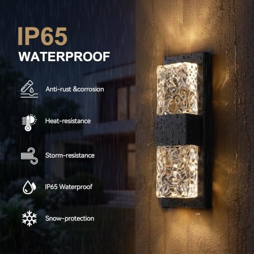 Porch Lights Outdoor 12W LED Dusk to Dawn Wall Light 14.2" Black 2PCS (Black / 14IN (2 Pack))