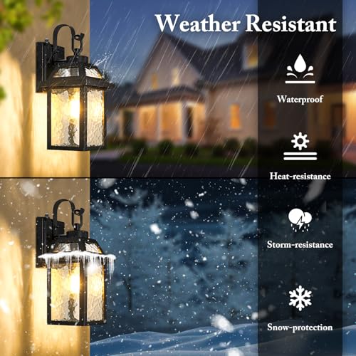 2 Pack Dusk to Dawn Outdoor Wall Lights with Water Ripple Glass (13.8" (2-Pack）)