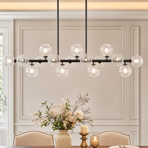 55" Mid Century Modern Glass Globe Sputnik Chandelier with Clear Bubble (Black + Clear / 55 Inch)