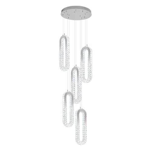 Modern LED Chandelier 5 Ring LED Pendant Light Adjustable Height Hanging Chandelier for Staircase Foyer (Silver / 5 Rings (New))