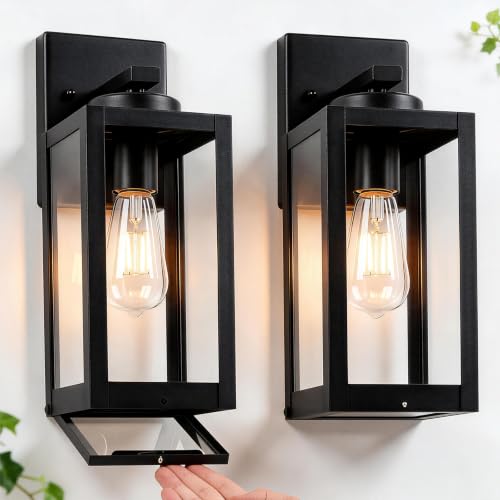 13" Outdoor Wall Light Fixtures with Enclosed Bottom (2 Packs-13IN / Black (No Sensor))