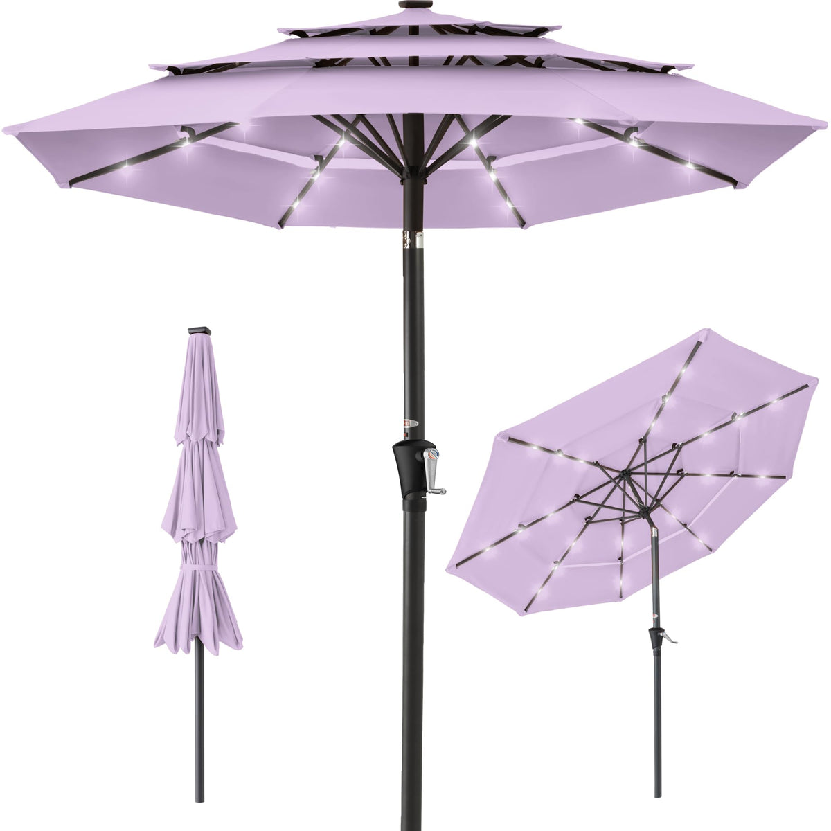 10ft 3 Tier Solar Patio Umbrella (10ft / Lavender)