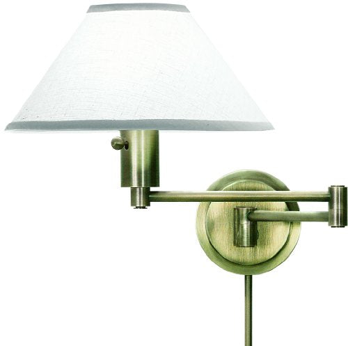 WS14-71 Home/Office Collection Swing-Arm Wall Lamp, Antique Brass with Off-White Linen Hardback Shade (Antique Brass)