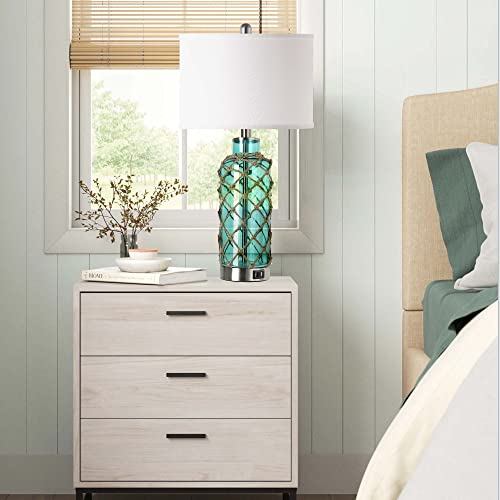 Cottage Nautical Accent Table Lamp Set of 2 (Blue Green)