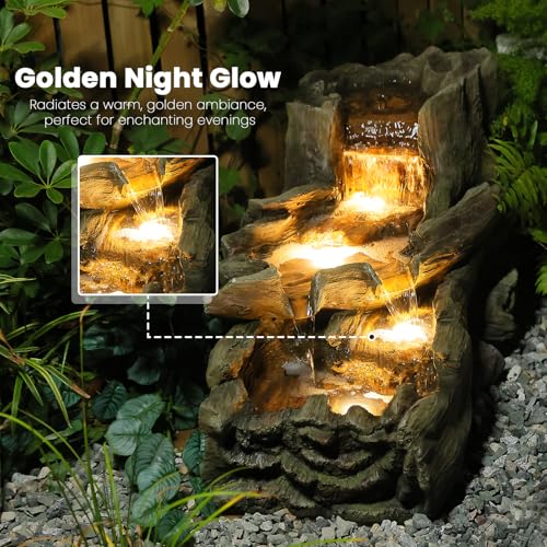 34" L Realistic Tree Trunk Outdoor Water Fountain with 3 Tiers (45.1H / Brown Red)