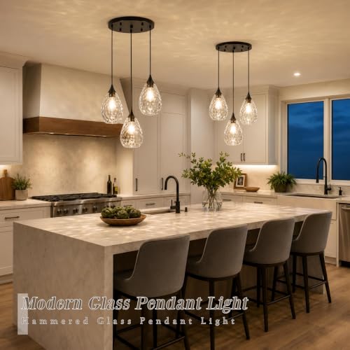 Black Glass Pendant Lights Kitchen Island 3 (Black, 3-Light / 6.3 Inch, 3-Light)