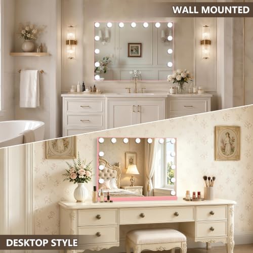 Pink Hollywood Vanity Mirror with Lights (Pink / 23"L x 18"W)